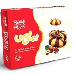 بیسکویت ساده کاکائویی با مغز فرآورده کاکائویی طعم فندق